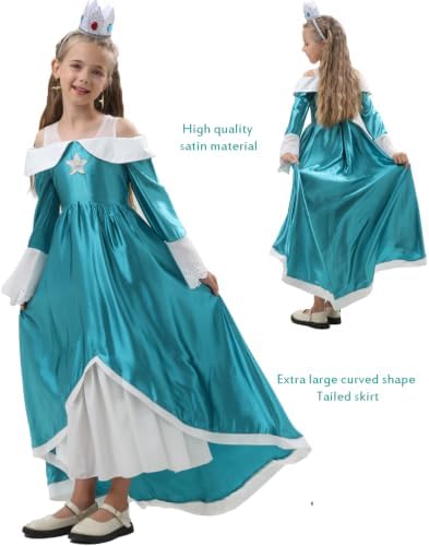 Girl Galaxy Princess Costume Kids Royal Cosplay Teal Dress Halloween Outfit