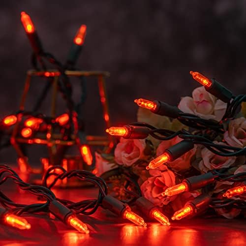 YULETIME 200 Orange LED Christmas Lights, 66 ft Green Wire UL String Light