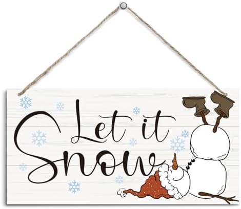 Let it Snow Sign, Christmas Hanging Wood Sign, Winter Decorative Wall Signs, Rustic Winter Wooden Door Signs, Farmhouse Outdoor Wood Christmas Decor, Xmas Wall Alt 6x12 Inches
