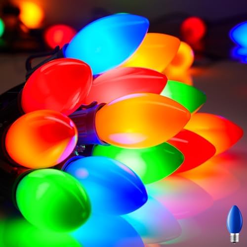Minetom 25Ft Christmas Lights Outdoor, with 25 LED Matte Bulbs, Multicolor