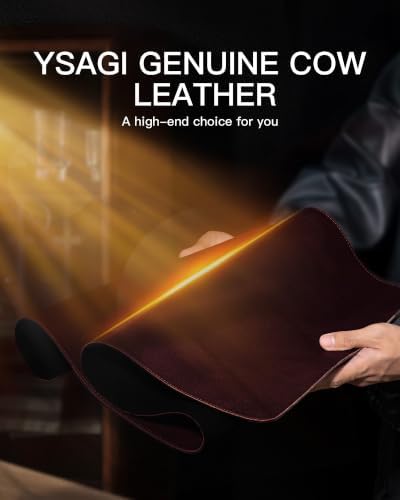 YSAGi Genuine Leather Desk Mat, 31.5"x15.8"Office Desk Pad, Thick Desk Pad Mat with Stitched Line, Non-Slip Desk Mat with Rubber Base (Red Brown, 31.5"x15.8")
