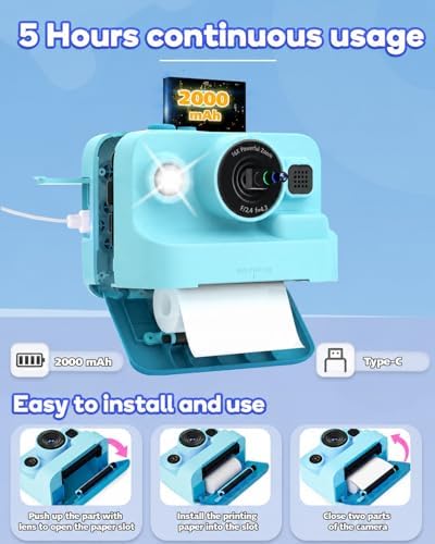 Dylanto Kids Camera Instant Print,1080P Kids Instant Cameras that Print Photos,Christmas Birthday Gifts for Girls Age 3-12,Portable Toy for 3 4 5 6 7 8 9 10 Year Old Girls Boys-Blue