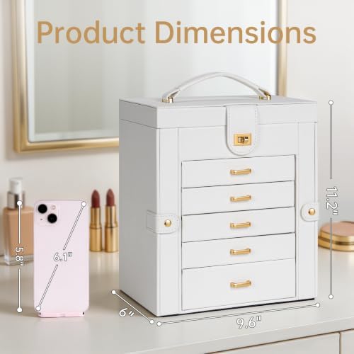 AKOZLIN 6-Tier Jewelry Box Organizer 5 Drawers Storage Medium White
