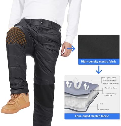 Men's Winter Warm Puffer Pants Loose Utility Insulated Pants, Outdoor Windproof Ski Snow Pants