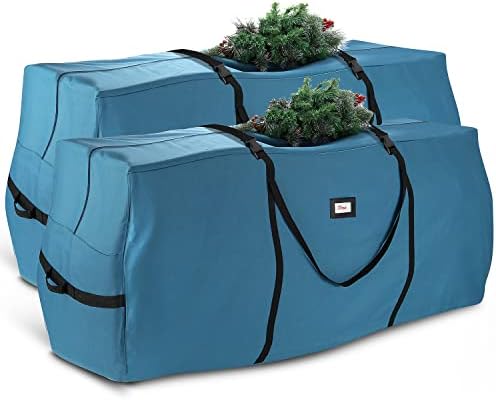 Hearth & Harbor 9 ft Christmas Tree Storage Bag - Artificial Christmas Tree Bag with Reinforced Handles, Dual Zipper, Wide Opening - Large Storage Container for Trees and Decorations, 2 Piece set