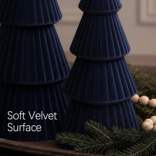 Christmas Decorations - Set of 3 Velvet Ceramic Christmas Trees(Blue)