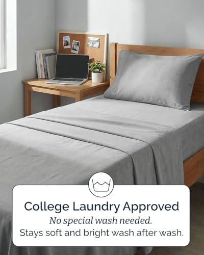 Twin XL Size 3 Piece Sheet Set - Breathable & Cooling - Heathered Grey