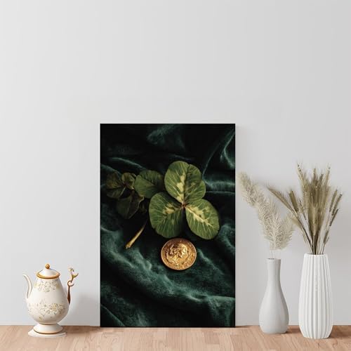 JDBeehpy (Unframed, Canvas Only Wall Art Canvas Retro Lucky Coin Clover Lucky Irish Blessing Gift Minimalist Room Bedroom Poster Saint Patrick Decoration 16x24inch(40x60cm)