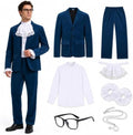 7PCS 60s Spy Swinger Costume Men Blue Velvet Suit for Halloween Cosplay