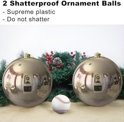 Champagne Gold 8.0" Extra Large Christmas Balls Ornaments - Christmas Tree Decorations Shatterproof Shiny Hanging Balls for Birthday Holiday Wedding Decorations Set of 2pcs
