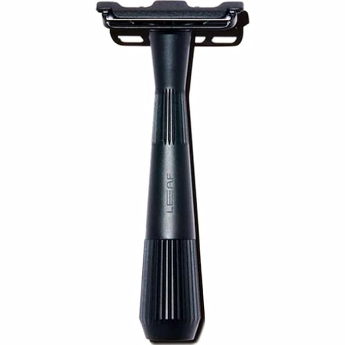 Leaf Shave Twig Razor - All-Metal Single Blade Razor, 5 Blades - Black | For men & women, fixed head with magnetic load assist, stainless steel blades, face shaving, lighter hair, sensitive skin