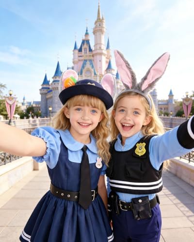 Kids Police Officer Costume Set - Bunny Headband Dress Up for Girls 4-9, Christmas & School Performances