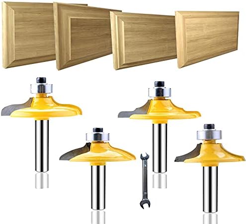 LEATBUY 1/4-Inch Shank Door&Drawer Front Edging Router Bit Set 4 PCS, Woodworking Milling Cutter Tools, Carbide CNC Router Grooving Mill Tool Router Bits Sets (Panel)