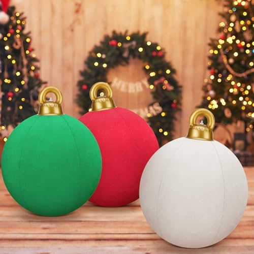 3 Pcs 32 Inch Giant Velvet Christmas Inflatable Balls, Red, Green, White