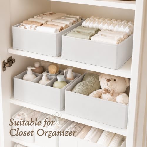 Criusia Drawer Organizer 18-Piece Set, Dresser Organizer for Baby Clothes, Foldable Closet Storage & Drawer Dividers for Underwear, Socks, Nursery (Oatmeal)