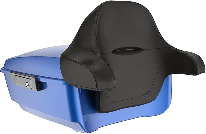 Advanblack Road Glide Tour Trunk Pack Superior Blue King Tour Trunk Pack Luggage +Wrap-Around Backrest Pad for '97-'25 Harley Touring Road King Street Glide Electra Glide CVO models