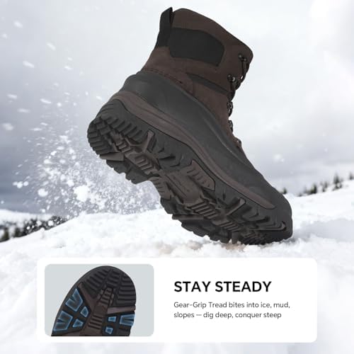 Men's Snow Boots, Waterproof Leather Winter Boots for Men