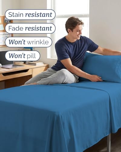 Twin XL Size 3 Piece Sheet Set - Breathable & Cooling Sheets - Denim Blue