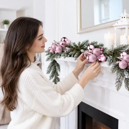 Roowest 4 Sets Large Pink Glitter Christmas Ball Clusters Ornaments Decor