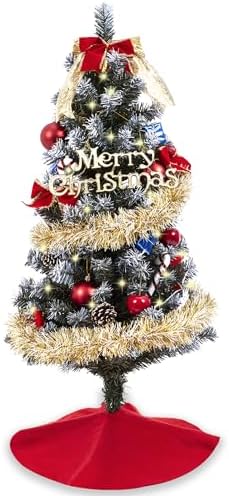 3ft Christmas Tree with Lights, Christmas 36inch Small Artificial Tabletop Tree, Xmas Desk Mini Tree with 50 LED Lights, Hanging Ornaments Decorations, Holiday Tree for Home Decor, Indoor, Office