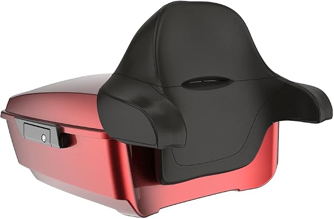 Advanblack Road Glide Tour Trunk Pack Hard Candy Hot Rod Red Flake King Tour Trunk Pack Luggage +Wrap-Around Backrest Pad for '97-'25 Harley Touring Road King Street Glide Electra Glide CVO Models