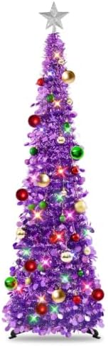 N&T NIETING Pop Up Christmas Tree with Lights & Ornaments, 5FT, Dark Purple