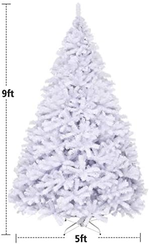 White Artificial Christmas Tree, 9FT Artificial Pine Tree w/Premium PVC Needles & Solid Metal Stand, Easy Assembly, for Indoor & Outdoor Use