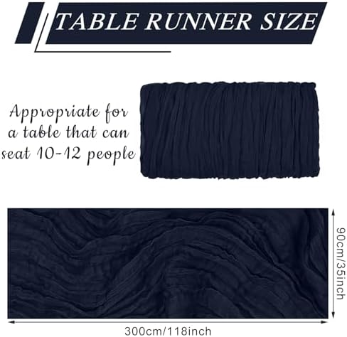 12 Pack Cheesecloth Table Runner 10Ft Christmas Gauze Boho Table Runners for Wedding Decor Bridal Shower Decorations Baby Shower Party(35" x 120")(Navy)