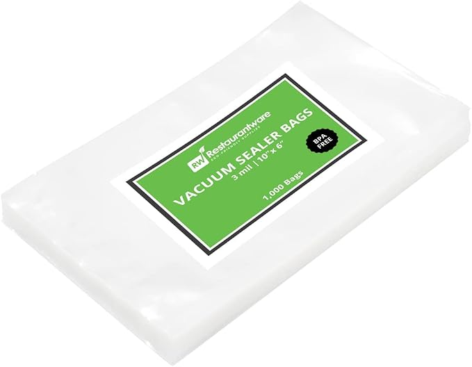 Restaurantware Fresh Hero 10 x 6 Inch Vacuum Sealer Bags 1000 Food Storage Bags - 3 mil Thick Microwavable Clear Plastic Sous Vide Bags Freezable For Storing Food Or Sous Vide Cooking