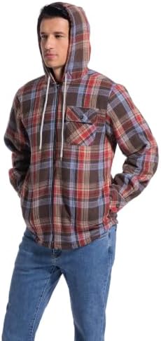 Elesuit Men's Full Zip Fleece Flannel Jacket Shirt Plaid Cotton Hoodie Coat