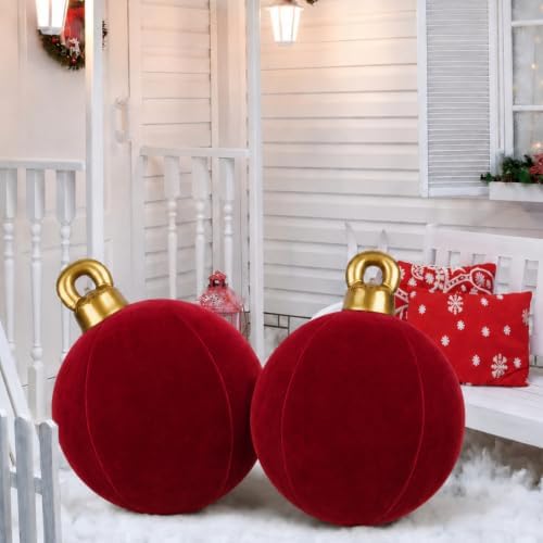 Jetec 3 Pcs 32 Inch Giant Burgundy Velvet Christmas Inflatable Balls