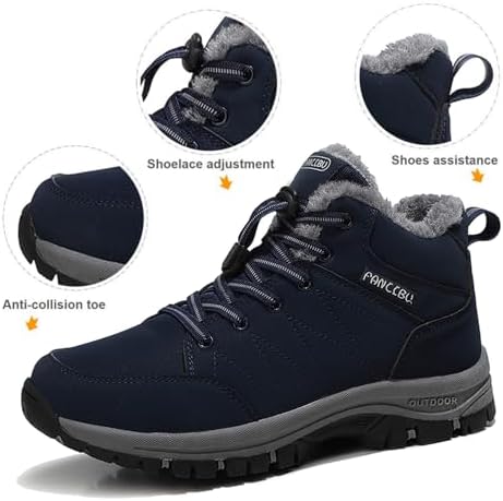 Winter Boots For Mens Snow Boots Anti-Slip Fur Lined Warm Ankle Boots Casual Lightweight Trekking Backpacking Hiking Boots