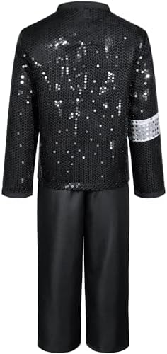 Dance Star Kids Costume for Boys 80s 90s Pop Stage Cosplay Party Halloween Role Play Black 3-12 Years