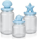 Mimorou 3 Set Beach Candy Glass Jars with Ceramic Lid 44oz 33oz 22oz Coastal Cookie Jar Airtight Glass Food Storage Container for Spring Summer Baby Shower Party Tea Snacks Sugar