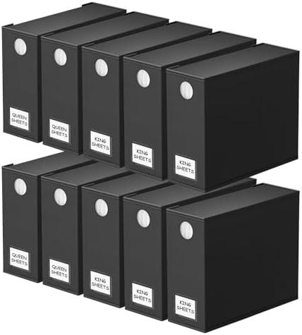 SpaceAid 10 Pack Bed Sheet Organizers and Storage, Foldable Sheet Organizer for Linen Closet, Sheets Set Folder Keeper with Window XL (Queen & King Size) Organizing Bedding Container, Black