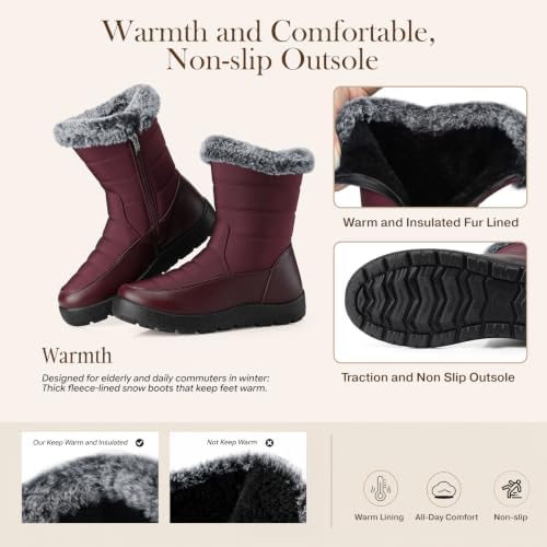 SHIBEVER Women Winter Snow Boots: Waterproof Fur Insulated Warm Ankle Boot