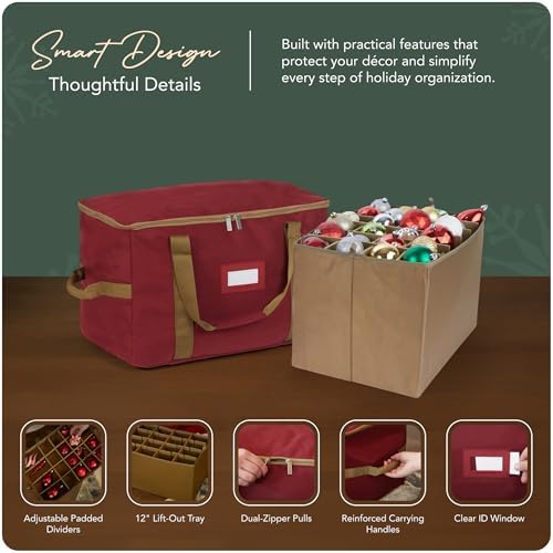 Covermates Adjustable Ornament Storage Bag, 19.25" W x 13" D x 12.5" H, Red