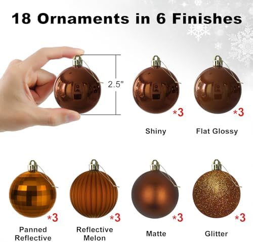 Bronze 2.5" Christmas Balls Christmas Tree Decoration Ornaments Shatterproof Hanging Balls for Birthday Halloween Holiday Wedding Decorations Set of 18pcs