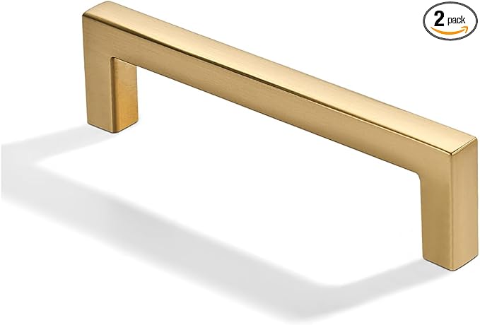 khtumeware 2 Pack 5 inch(128mm) Hole Center Champagne Bronze Cabinet Pulls Solid Heavy-Duty Square Champagne Brass Cabinet Handles Drawer Pulls Kitchen Cabinet Hardware Kitchen Handle