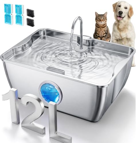 CEESC 12L/3.2Gal Dog Water Fountain with Easy-Carry Handle, Stainless Steel