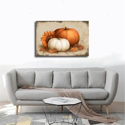 JDBeehpy Vintage Orange White Pumpkin Canvas Painting Framed 20x30inch