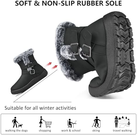 TEMOFON Women Snow Boots Waterproof: Fur Lined Warm Winter Ankle Booties