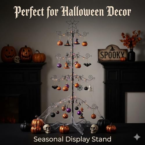 HOHIYA 3 Ft Ornament Display Tree 56-Hook Metal Stand Black