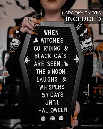 Nomnu Coffin Letter Board, Black Goth Decor with Bat Stickers Spooky Emojis