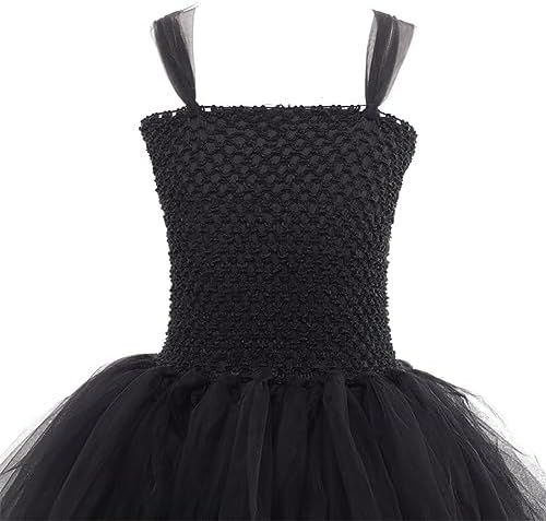 OBEEII Kids Girls Witch Costume Handmade Knitted Tulle Dress Evil Queen Dress Up Costume for Halloween Carnival Cosplay