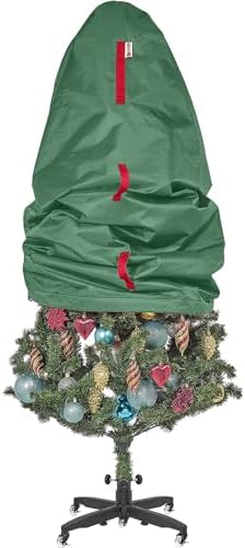 Upright Christmas Tree Storage Bag - Fits 7 Ft Artificial Xmas & Topiary Tree, Vertical Holiday Cover, Durable, Dustproof & Easy-Use Xmas Storage, Green