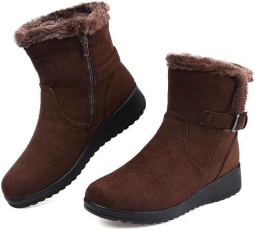 Womens Snow Boots Leather Winter Warm Boots Platform Ankle Booties