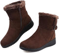 Womens Snow Boots Leather Winter Warm Boots Platform Ankle Booties