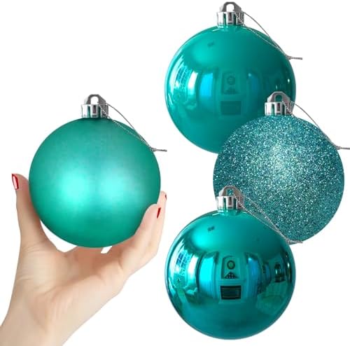 Teal 4.0" Large Christmas Balls - Christmas Tree Decoration Ornaments Shatterproof Hanging Balls for Birthday Halloween Holiday Wedding Decorations Set of 4pcs