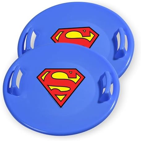 Slippery Racer Heavy-Duty Cold Resistant Downhill Pro Adults and Kids Plastic Outdoor Winter Saucer Disc Snow Sled with Handles (Superman, 2)